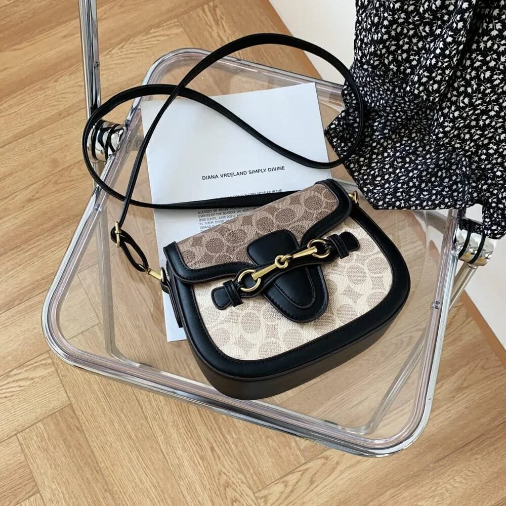 Women Small PU Leather Crossbody Bag with Buckle Compact Purse